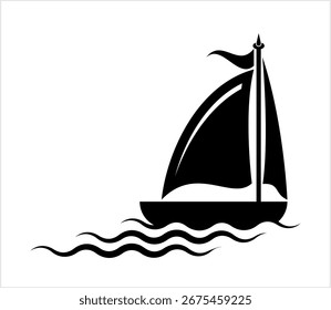 Boat Icon, Boat On Water Icon Vector Art Illustration