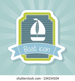 boat icon over label background. vector illustration