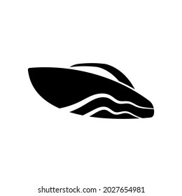 Boat icon. Powerboat. Black silhouette. Front side view. Vector simple flat graphic illustration. The isolated object on a white background. Isolate.