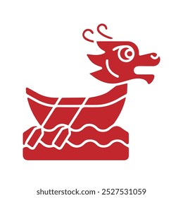 Boat Icon With Red Chinese Lion Head. Chinese New Year.