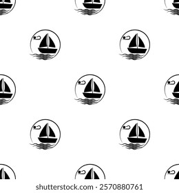 Boat Icon Seamless Pattern, Boat On Water Icon Vector Art Illustration
