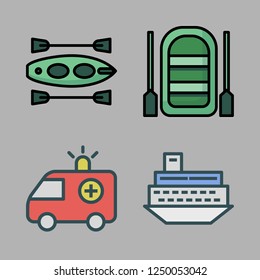 boat icon set. vector set about canoe, ship, boat icon and inflatable boat icons set.