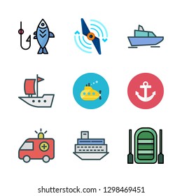 boat icon set. vector set about yatch, propeller, submarine and boat icon icons set.