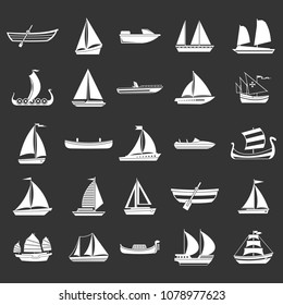 Boat icon set vector white isolated on grey background 