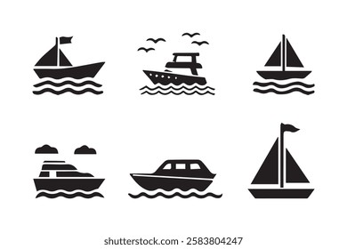 boat icon set in white background