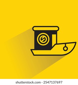 Icono de barco con sombra sobre fondo amarillo