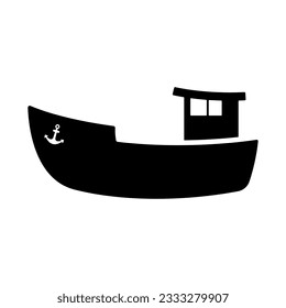 Boat icon. Ship. Black silhouette. Side view. Vector simple flat graphic illustration. Isolated object on a white background. Isolate.