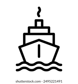 Boat icon with smoke coming from the chimney, perfect for travel, transport, and maritime themes. Vector illustration. Editable stroke.