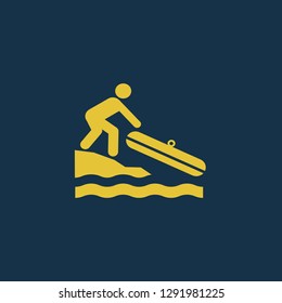 boat icon, boat symbol. Flat vector sign isolated on blue background. Simple vector illustration for graphic and web design.