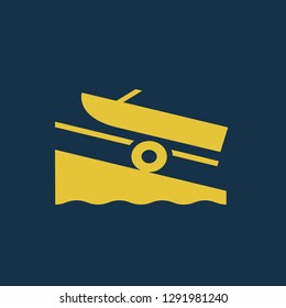 boat icon, boat symbol. Flat vector sign isolated on blue background. Simple vector illustration for graphic and web design.