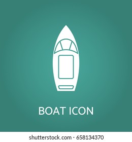 Boat icon. Top view contour pictogram of motorboat or speedboat. Design for tag, label, banner, t-shirt, sticker, business and visit card, flyer, postcard, logo. Vector illustration.