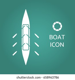 Boat icon. Top view contour pictogram of kayak or canoe. Design for tag, label, banner, t-shirt, sticker, business and visit card, flyer, postcard, logo. Vector illustration.