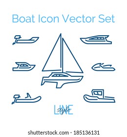 Boat Icon Vector Set Line Style