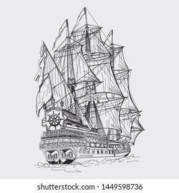 Similar Images, Stock Photos & Vectors of Boat on sea drawing. Sailboat