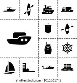 Boat icons. set of 13 editable filled boat icons such as boat, ship, cargo ship, harbor, rowing, helm