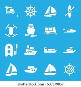 Boat icons set. set of 16 boat filled icons such as boat, cargo truck, helm, cargo ship, ship, rowing