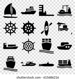 Boat icons set. set of 16 boat filled icons such as boat, helm, cargo truck, cargo ship, harbor, sailboat, rowing, submarine
