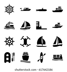 Boat icons set. set of 16 boat filled icons such as boat, helm, cargo ship, ship, harbor, rowing, submarine