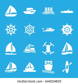 Boat icons set. set of 16 boat filled icons such as boat, helm, sailboat, cargo ship, rowing, submarine