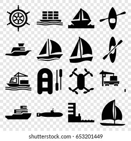 Boat icons set. set of 16 boat filled icons such as cargo truck, cargo ship, ship, boat, harbor, rowing, helm, submarine