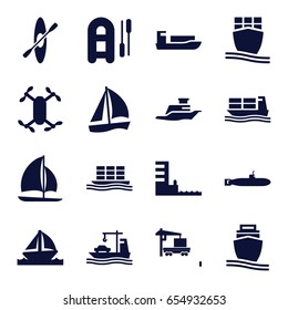 Boat icons set. set of 16 boat filled icons such as cargo truck, cargo ship, ship, boat, harbor, rowing, submarine