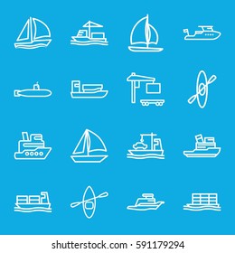 boat icons set. Set of 16 boat outline icons such as boat, cargo truck, cargo ship, ship, submarine