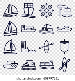 Boat icons set. set of 16 boat outline icons such as boat, cargo truck, helm, cargo ship, harbor, sail, rowing
