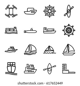 Boat icons set. set of 16 boat outline icons such as boat, helm, cargo ship, ship, harbor, submarine, rowing