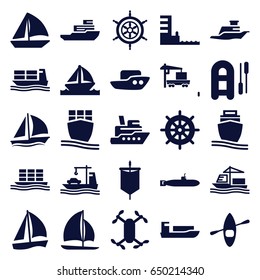 Boat icons set. set of 25 boat filled icons such as boat, helm, cargo truck, cargo ship, ship, harbor, sail, submarine