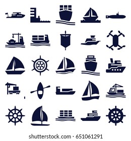 Boat icons set. set of 25 boat filled icons such as helm, boat, cargo truck, cargo ship, ship, harbor, sail, submarine