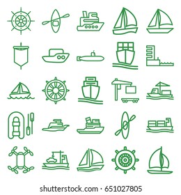 Boat icons set. set of 25 boat outline icons such as boat, helm, cargo truck, cargo ship, ship, harbor, sail, submarine, rowing