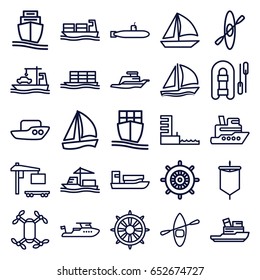 Boat icons set. set of 25 boat outline icons such as boat, helm, cargo truck, cargo ship, ship, harbor, sail, submarine, rowing