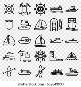 Boat icons set. set of 25 boat outline icons such as boat, helm, cargo truck, cargo ship, ship, harbor, sail, submarine, rowing