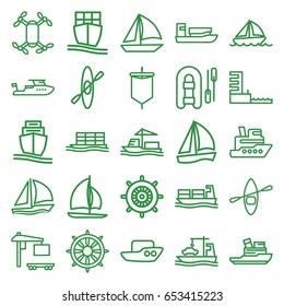 Boat icons set. set of 25 boat outline icons such as boat, helm, cargo truck, cargo ship, harbor, sail, rowing, ship