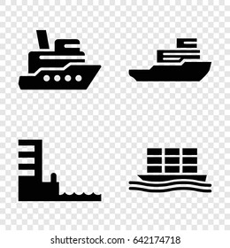 Boat icons set. set of 4 boat filled icons such as cargo ship, harbor, boat