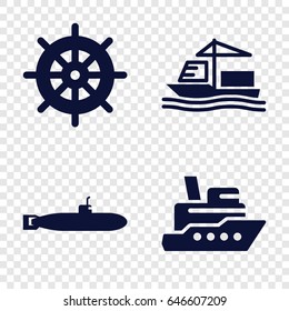 Boat icons set. set of 4 boat filled icons such as helm, cargo ship, submarine