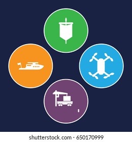 Boat icons set. set of 4 boat filled icons such as boat, cargo truck, sail