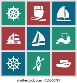 Boat icons set. set of 9 boat filled icons such as boat, helm, cargo ship, sailboat