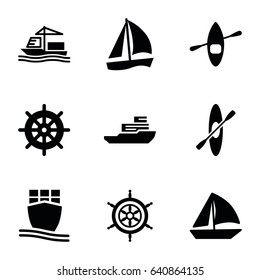 Boat icons set. set of 9 boat filled icons such as helm, sailboat, cargo ship