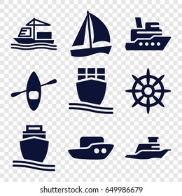 Boat icons set. set of 9 boat filled icons such as boat, helm, cargo ship