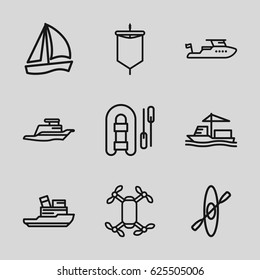 Boat icons set. set of 9 boat outline icons such as boat, cargo ship, ship, sail, rowing