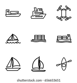 Boat icons set. set of 9 boat outline icons such as cargo ship, boat, ship