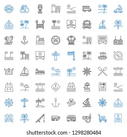 boat icons set. Collection of boat with beach, transportation, dive, bus, fishing rod, rudder, ship, pirate, anchor, subway, pedal boat, sea. Editable and scalable icons.