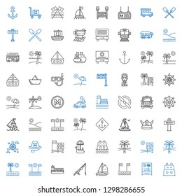 boat icons set. Collection of boat with beach, fishing rod, ship, sea, pedal boat, pirate, propeller, viking, anchor, rudder, bus, vehicle, metro. Editable and scalable icons.