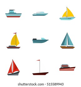 Boat icons set. Flat illustration of 9 boat vector icons for web