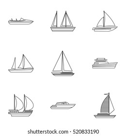 Boat icons set. Outline illustration of 9 boat vector icons for web