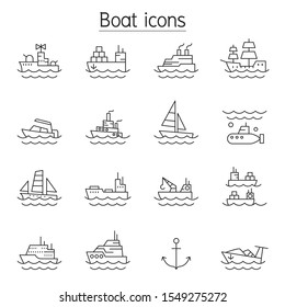 Boat icons set in thin line style