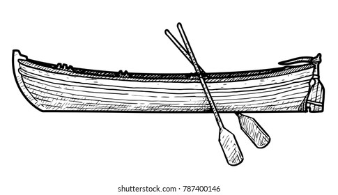 Boat illustration, drawing, engraving, ink, line art, vector