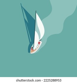 Boat illustration boat moivng in water and waves of boat behind