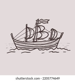 Vector de ilustración de barco con arte de línea.